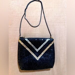 Vintage Beautiful Black Gold Silver Chain Mail Evening Shoulder Strap Purse